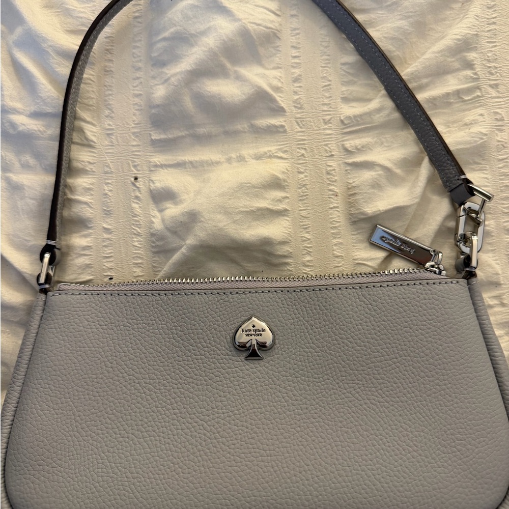 kate spade Gray Pebbled Leather Shoulder Bag with Spade Charm